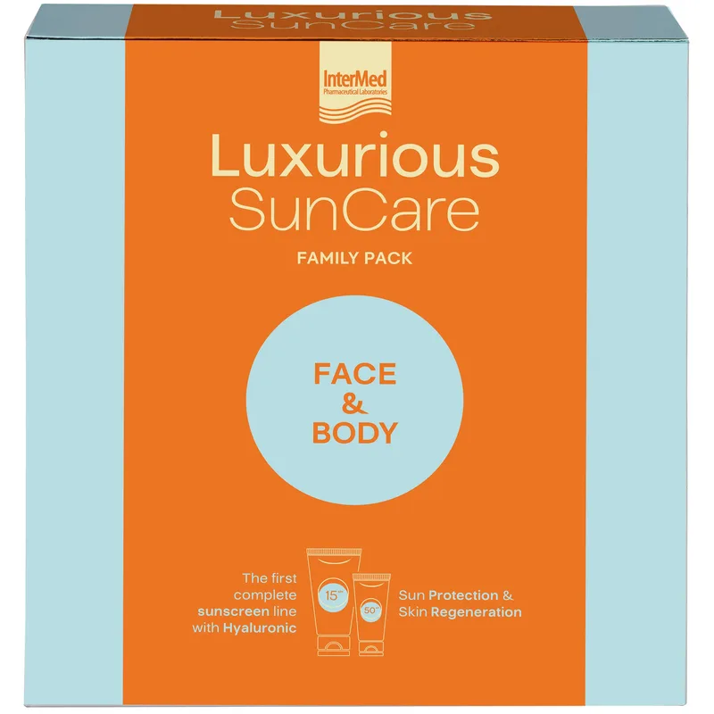 Luxurious Promo Sun Care Family Pack Sun Protection Body Cream Spf15, 200ml & High Protection Face Cream Spf50, 75ml
