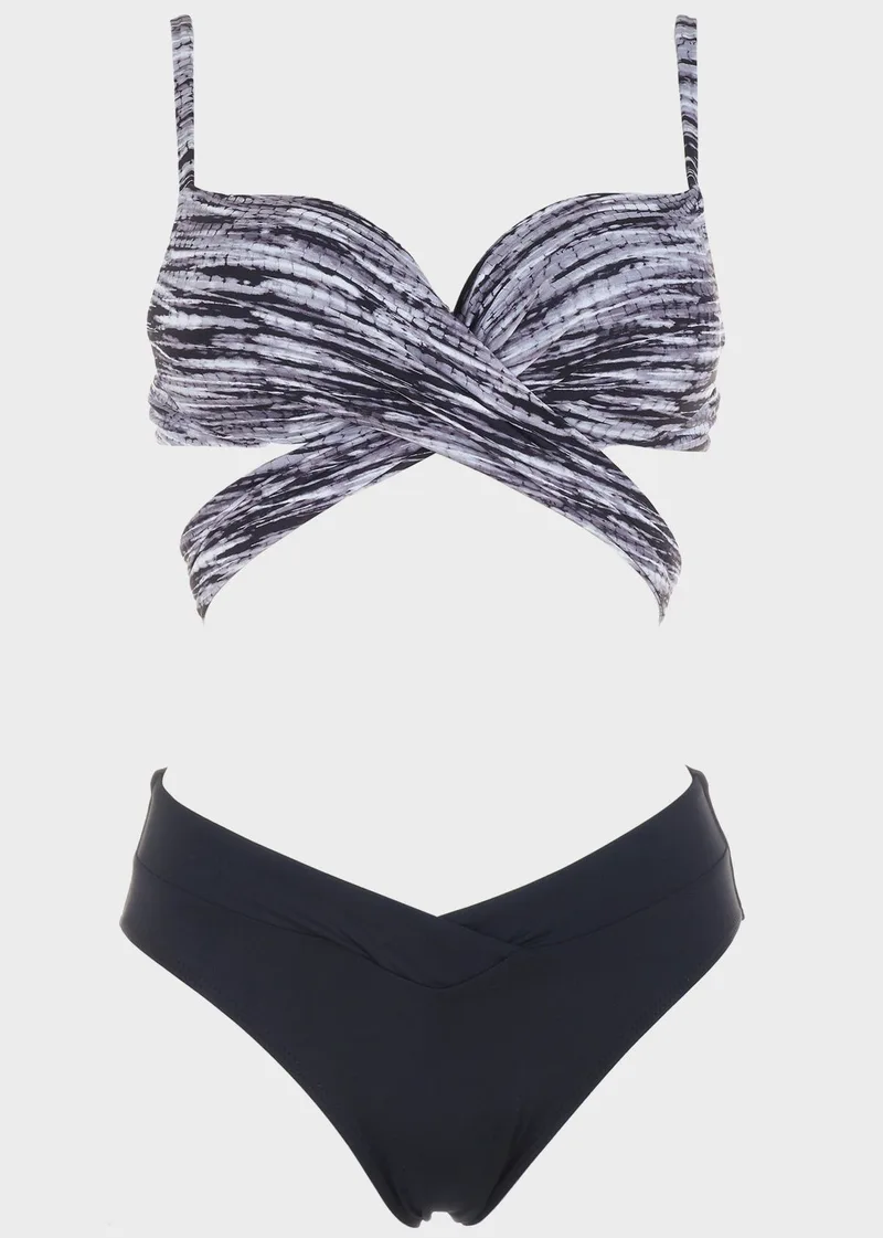 Γυναικείο σετ bikini extra push up μονόχρωμο slip κανονική γραμμή.Καλύπτει B Cup ΓΚΡΙ