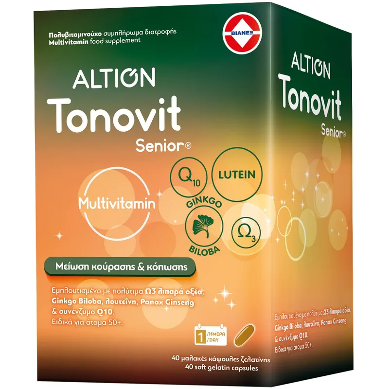 Altion Tonovit Senior Συμπλήρωμα Διατροφής Πολυβιταμινών, Μετάλλων & Ιχνοστοιχείων για Σωματική & Πνευματική Τόνωση Ειδικά Σχεδιασμένο για Άτομα άνω των 50 Ετών 40caps
