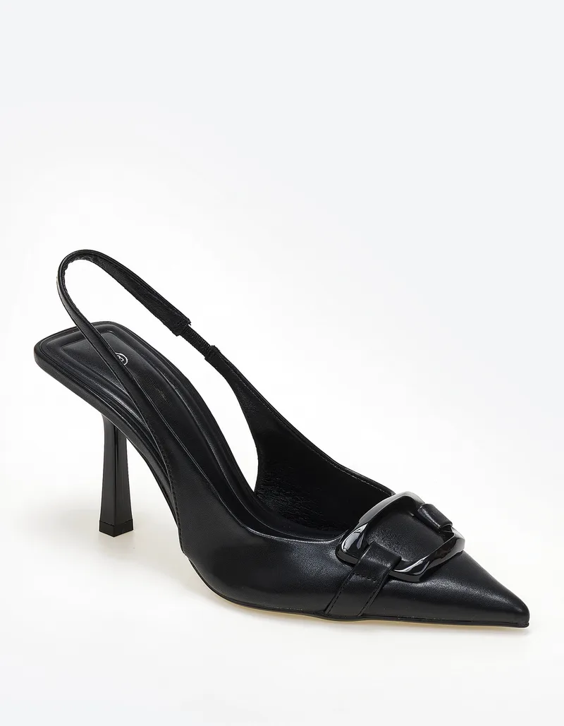 Slingback γόβες με διακοσμητική αγκράφα - Μαύρο