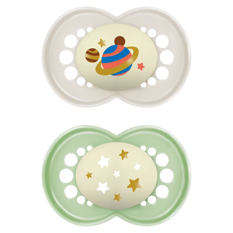 Mam Original Night Silicone Soother 16m+ Ορθοδοντική Πιπίλα Σιλικόνης που Λάμπει στο Σκοτάδι για Εύκολο Εντοπισμό 2 Τεμάχια, Κωδ 260SUc - Γκρι / Φιστικί