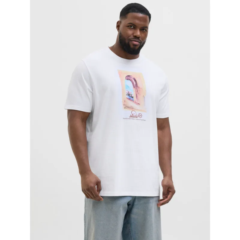 Jack & Jones "Hydra Front" T-shirt σε Plus fit γραμμή,με μεταξοτυπία - Bright White