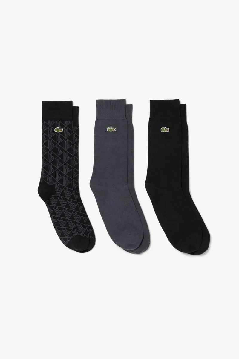 Lacoste σετ unisex μακριές κάλτσες με κεντημένο λογότυπο (3 ζευγάρια) - RA5996-00 Μαύρο