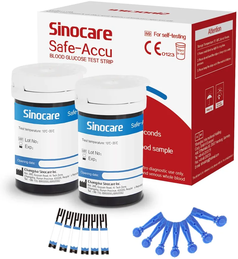 [50pcs] Sinocare Glucometer Glucose Test Strips with free lancets | Safe Accu