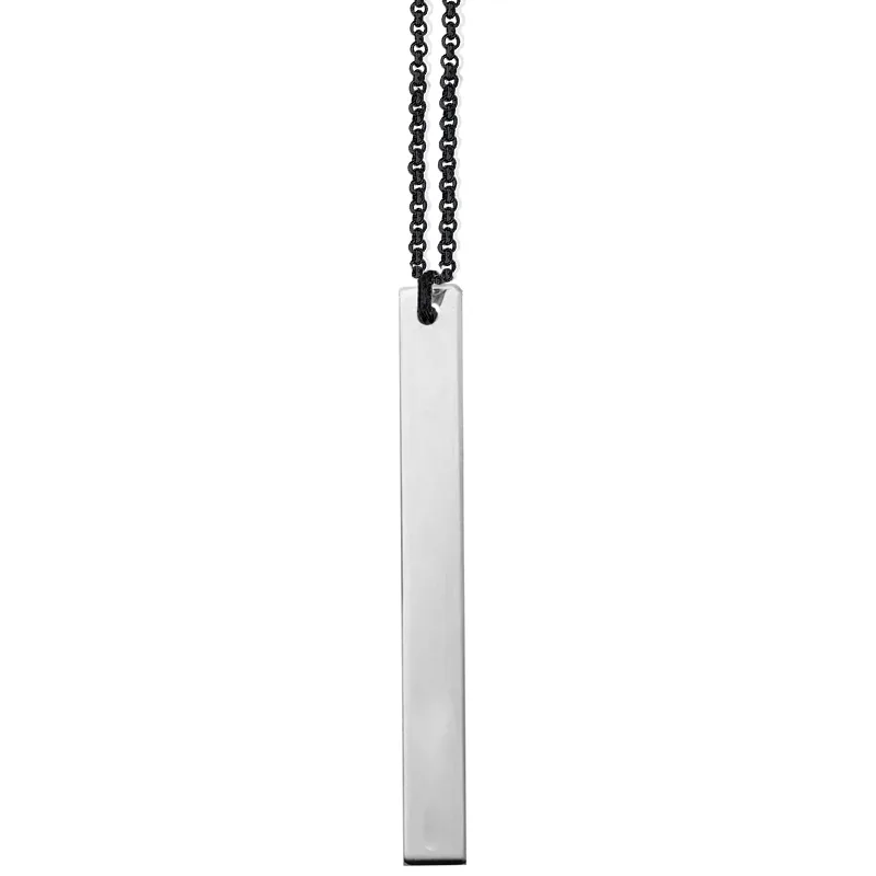 Jt Unisex ασημένιο κολιέ μπάρα με μαύρη αλυσίδα 60 εκ.
