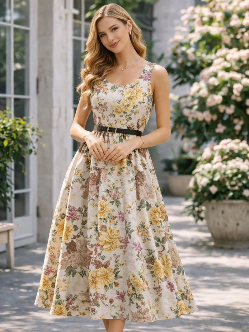 Γυναικείο Midi Floral Φόρεμα Με Τιράντες & Ζώνη – Ρομαντικό Αέρινο Φόρεμα Σε Κίτρινο | Dress Up Κίτρινο