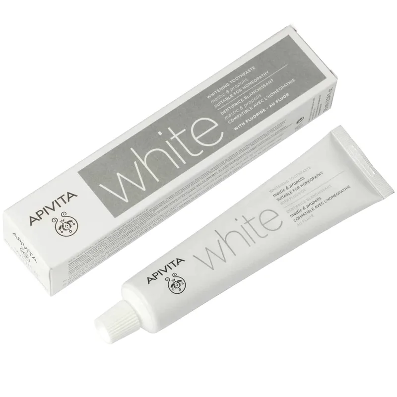 Apivita Whitening Toothpaste Suitable for Homeopathy Λευκαντική Οδοντόκρεμα με Μαστίχα & Πρόπολη Κατάλληλη για Ομοιοπαθητική 75ml