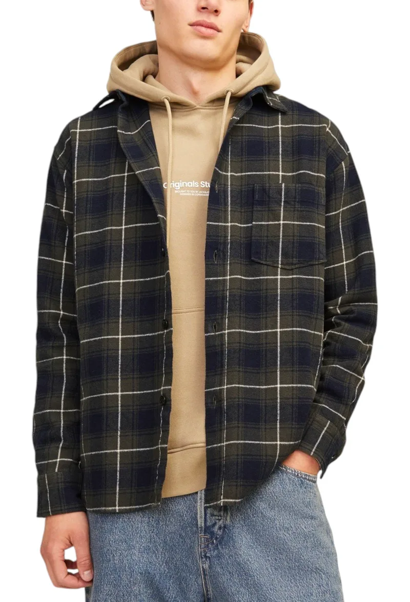 Πουκάμισο Μακρυμάνικο Jack & Jones Jorfrderiksberg Flannel 12260660-Sky Captain Ανδρικό