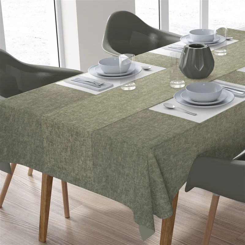 Σετ 2τμχ Τραπεζομάντηλο & Runner Polycotton Αλέκιαστο 140x140εκ.-40x140εκ. Panama Olive DimCol (Χρώμα: Λαδί, Ύφασμα: 70% Βαμβάκι-30% Polyester) - DimCol - 1931980088300013
