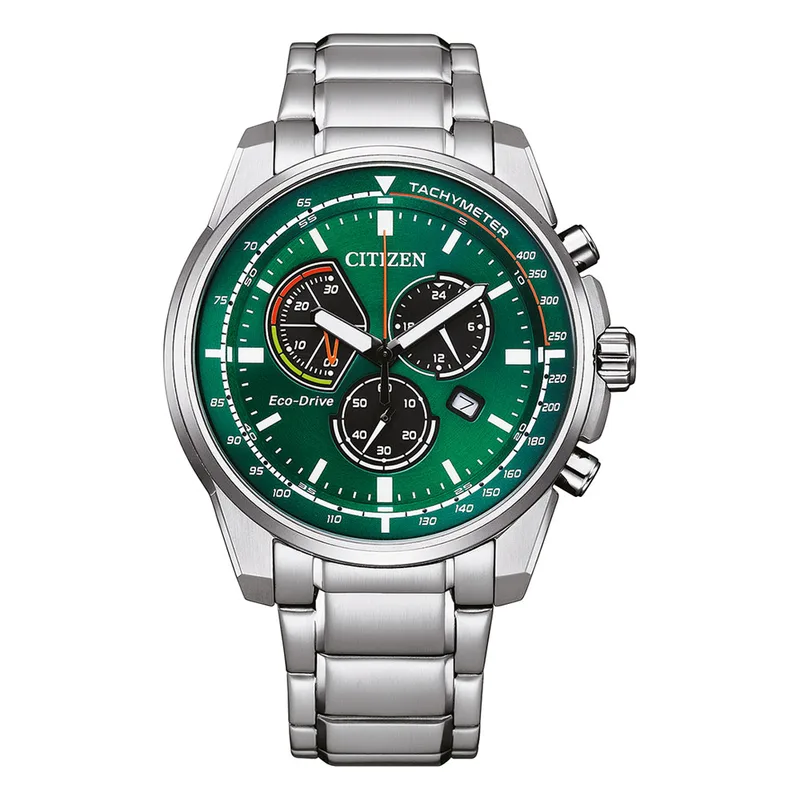 Citizen Ρολόι Χρονογράφος Eco-Drive με Μεταλλικό Μπρασελέ σε Ασημί χρώμα AT1190-87X