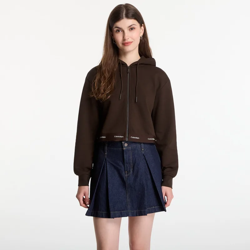 Φούτερ Calvin Klein Jeans Ls Terry Logo Waist Cropped Fz Hoodie Dark Coffee L