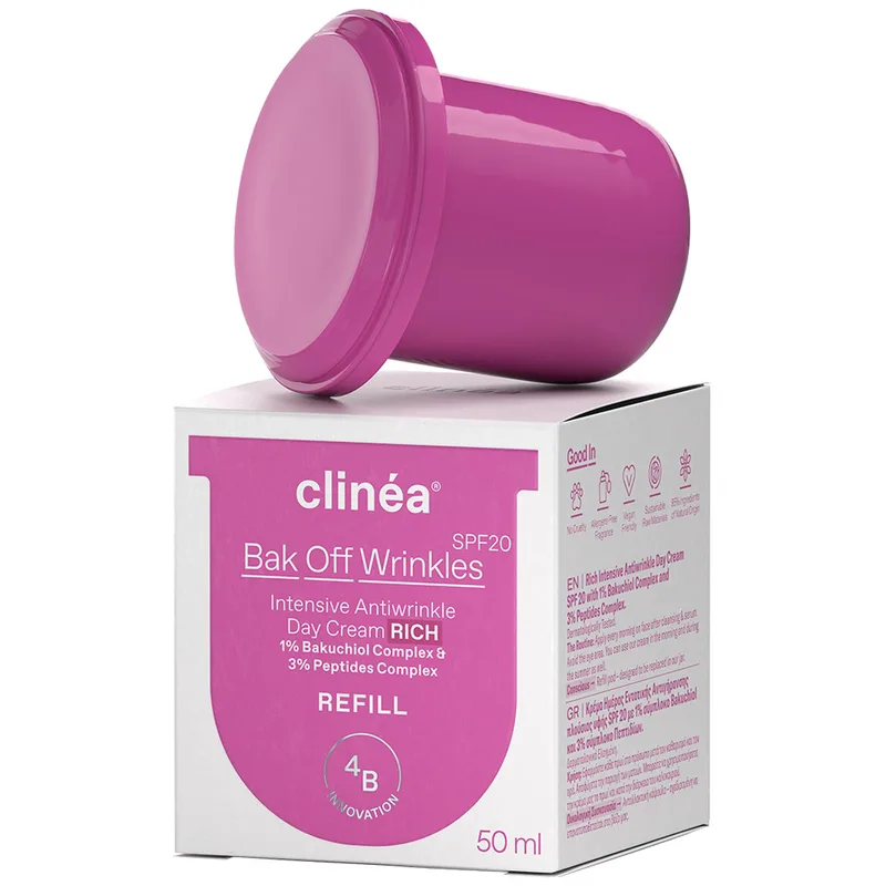 Clinea Bak Off Wrinkles Intensive Antiwrinkle Rich Day Cream Spf20 Κρέμα Ημέρας Εντατικής Αντιγήρανσης Πλούσιας Υφής Μεσαίας Προστασίας από την Ηλιακή Ακτονοβολία 50ml - Refill