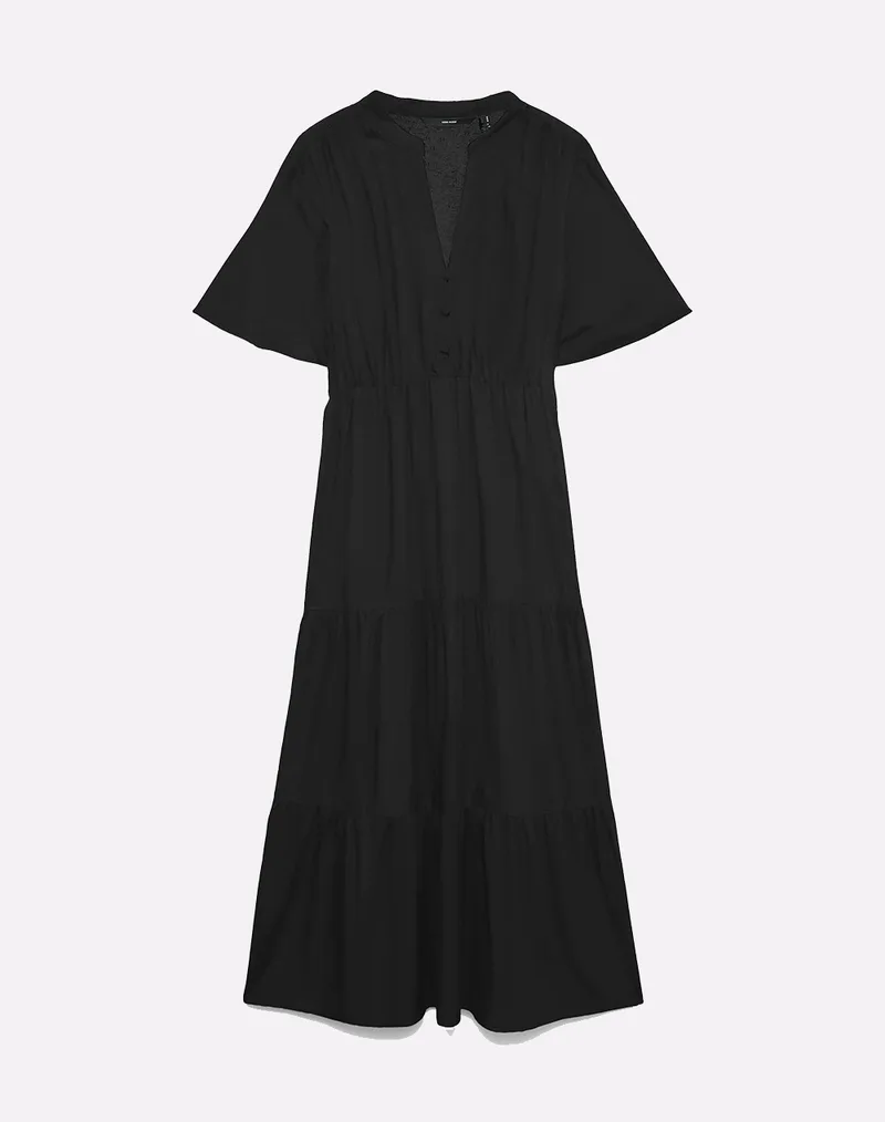 VERO MODA VMEASY JOY S/S V-NECK 7/8 DRESS WVN 10345506-BLACK Black