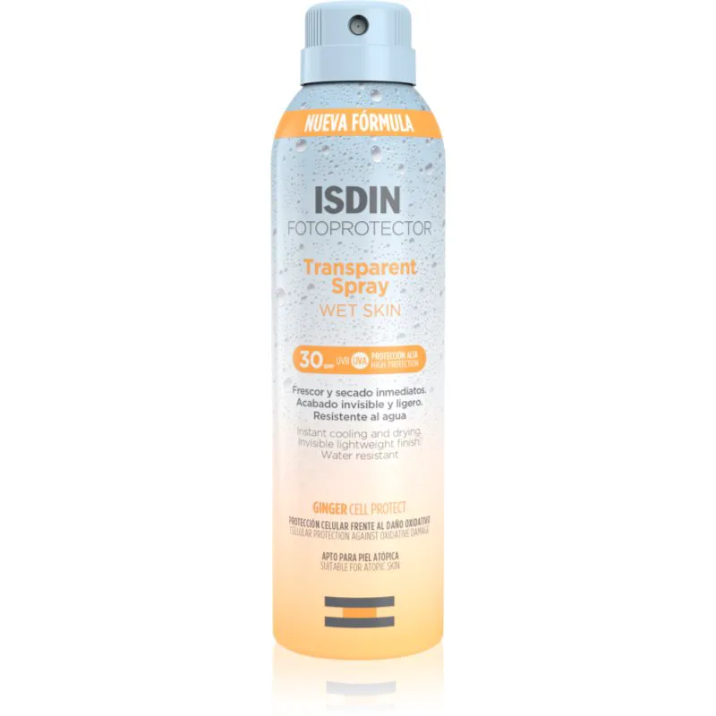 ISDIN Transparent Spray Wet Skin διαφανές αντηλιακό σπρέι SPF 30 250 ml