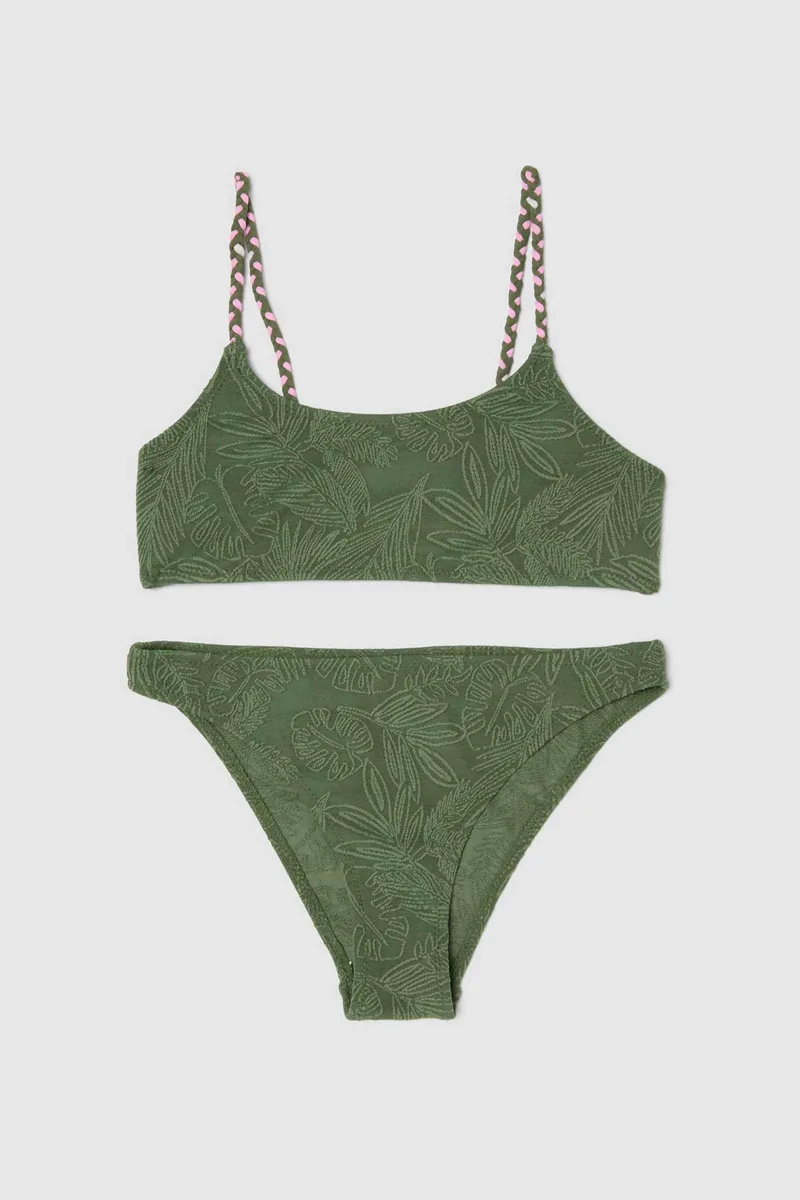OVS παιδικό σετ μαγιό μπικίνι τοπ και σλιπ με floral print (2 τεμάχια) - 002618654 Πράσινο