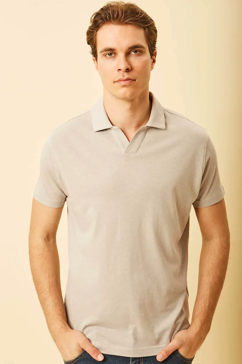 DORS ανδρική μπλούζα πόλο με V open-collar Regular Fit - 1140009.C04 Γκρι Ανοιχτό