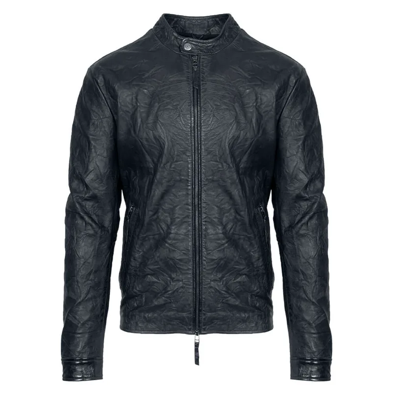 Krinkle Racer Jacket Μαύρο 100% Leather Jacket (Modern Fit)