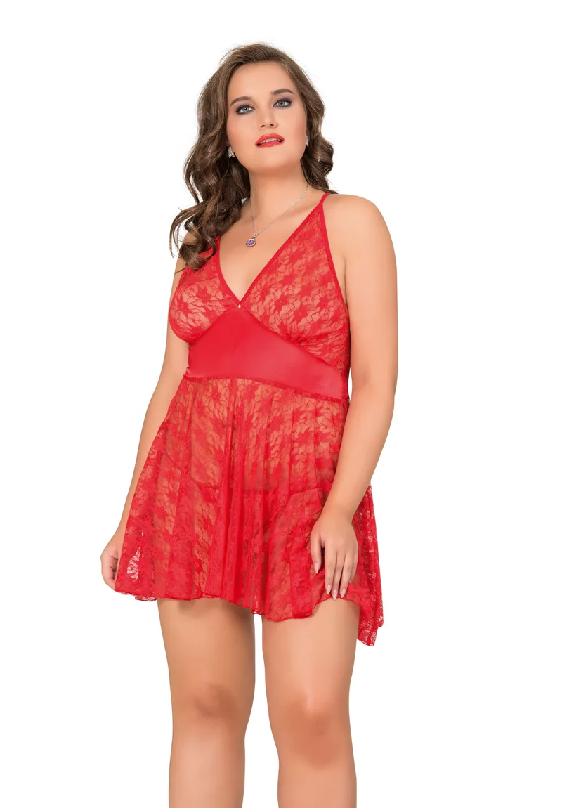 Babydoll δαντελένιο με εσώρουχο Dena MG10056-Κόκκινο
