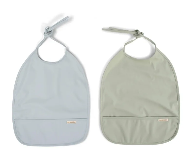 Filibabba Bib With Ties 2 Pack - Pearl Blue & Desert Sage