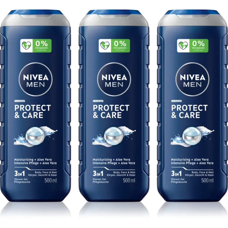 NIVEA MEN Protect & Care τζελ για ντους για άντρες επωφελής συσκευασία 3 x 500 ml