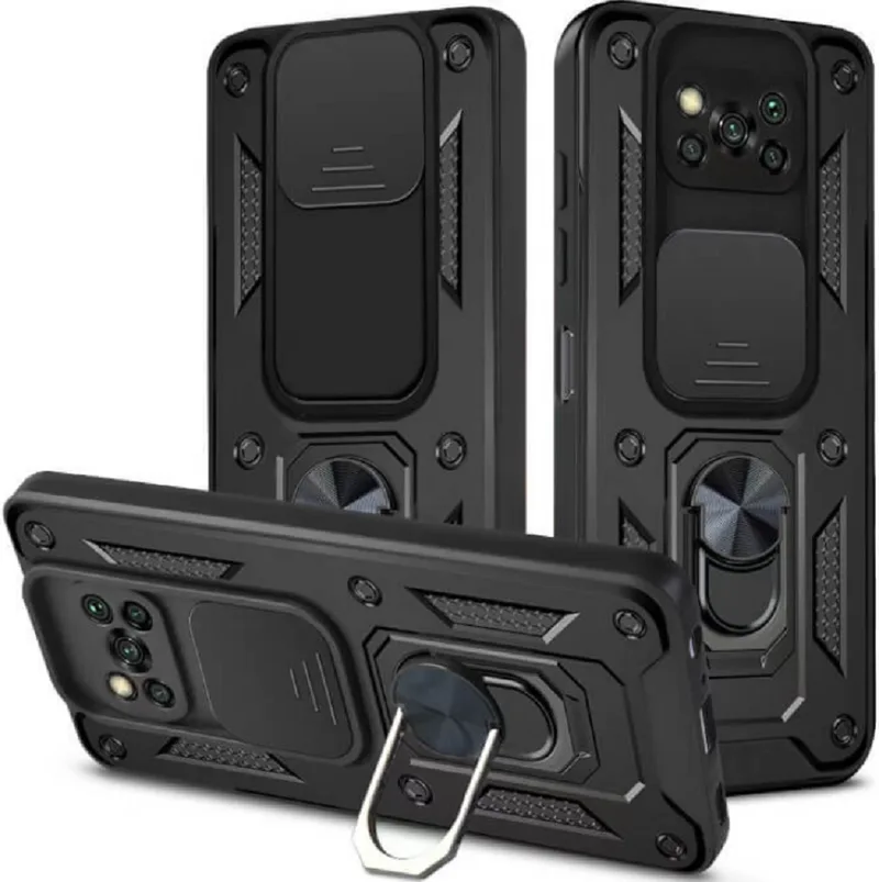 Bodycell Armor Slide - Ανθεκτική Θήκη Xiaomi Poco X3 / X3 Pro / X3 NFC με Κάλυμμα για την Κάμερα & Μεταλλικό Ring Holder - Black (5206015012105)