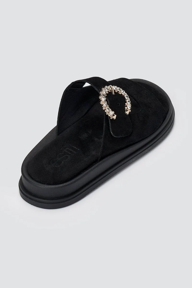 Estil Buckle Suede Sandals Comfort - 26NK-1820 - Black Suede
