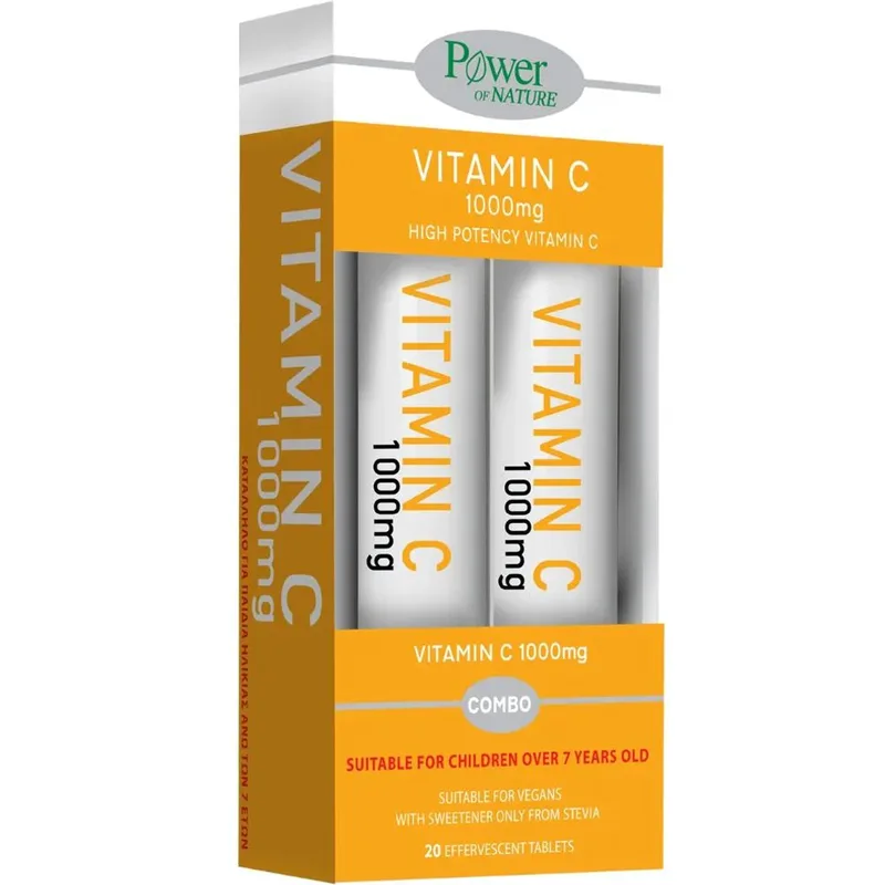 Power Health Promo Vitamin C Συμπλήρωμα Διατροφής με Βιταμίνη C για την Ενίσχυση του Ανοσοποιητικού με Γεύση Πορτοκάλι 1000mg, 2x20 Effer.tabs