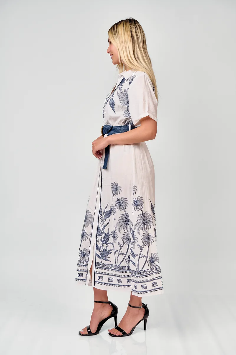 Floral Maxi Φόρεμα Με Ζώνη Άσπρο