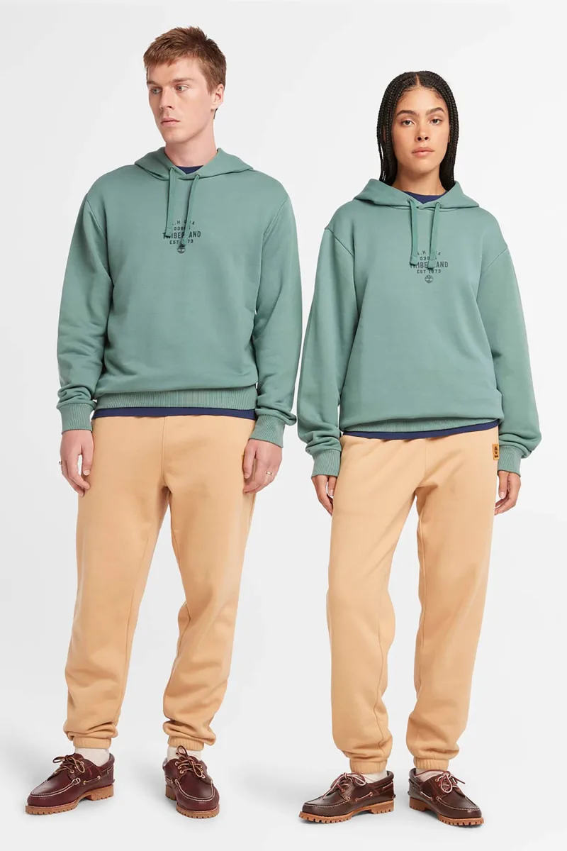 Timberland unisex μπλούζα φούτερ μονόχρωμη με contrast logo print και κουκούλα - TB0A5U8YCL61 Πράσινο