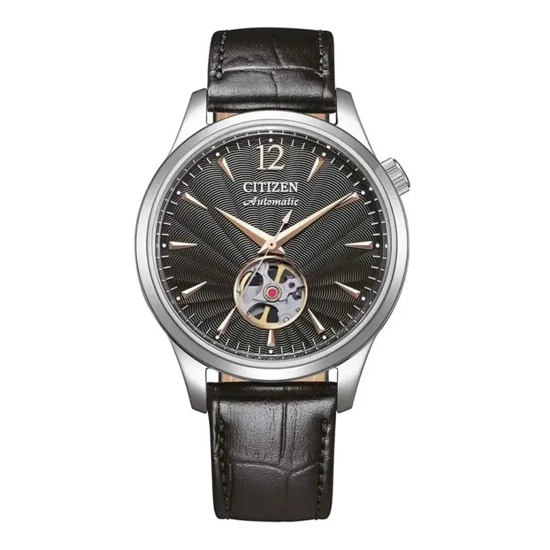 CITIZEN Automatic Black Leather Strap Open Heart NH9131-14E