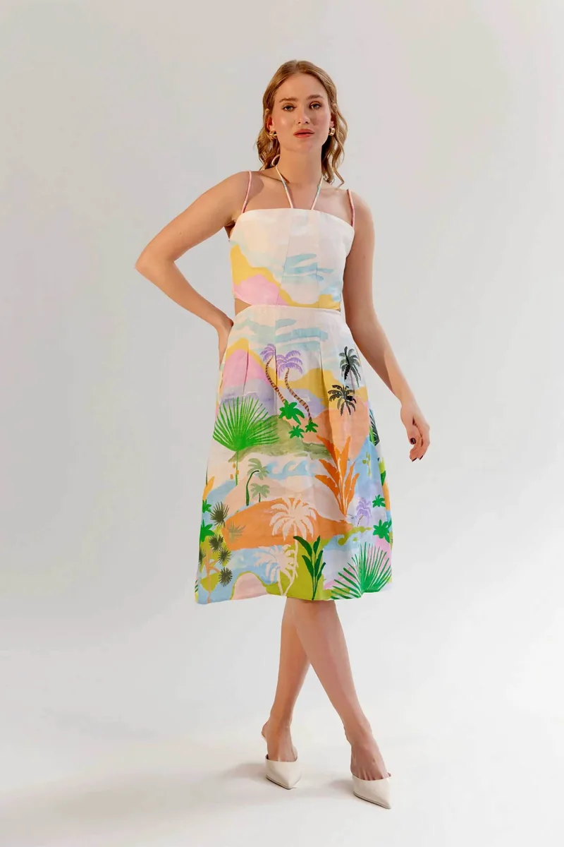 Noib γυναικείο φόρεμα με all-over print "Ariel Midi By the Sea" - Ariel Midi/SS25 Πολύχρωμο
