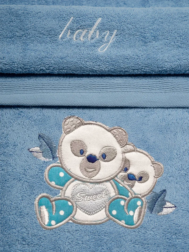 Παιδικές Πετσέτες (Σετ 2 Τμχ) Sunshine Κεντητές Panda 02 Blue/Blue