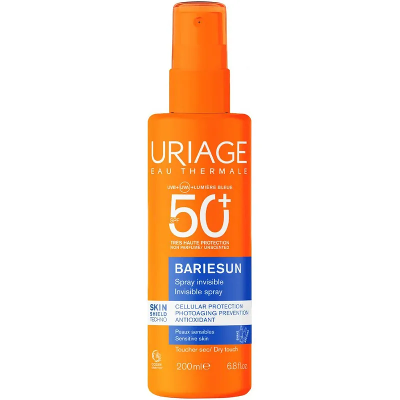 Uriage Bariesun Invisible Unscented Spf50+ Dry Touch Spray Διάφανο Αντηλιακό Spray Προσώπου & Σώματος Πολύ Υψηλής Προστασίας Κατάλληλο & για Ευαίσθητες Επιδερμίδες Χωρίς Άρωμα 200ml