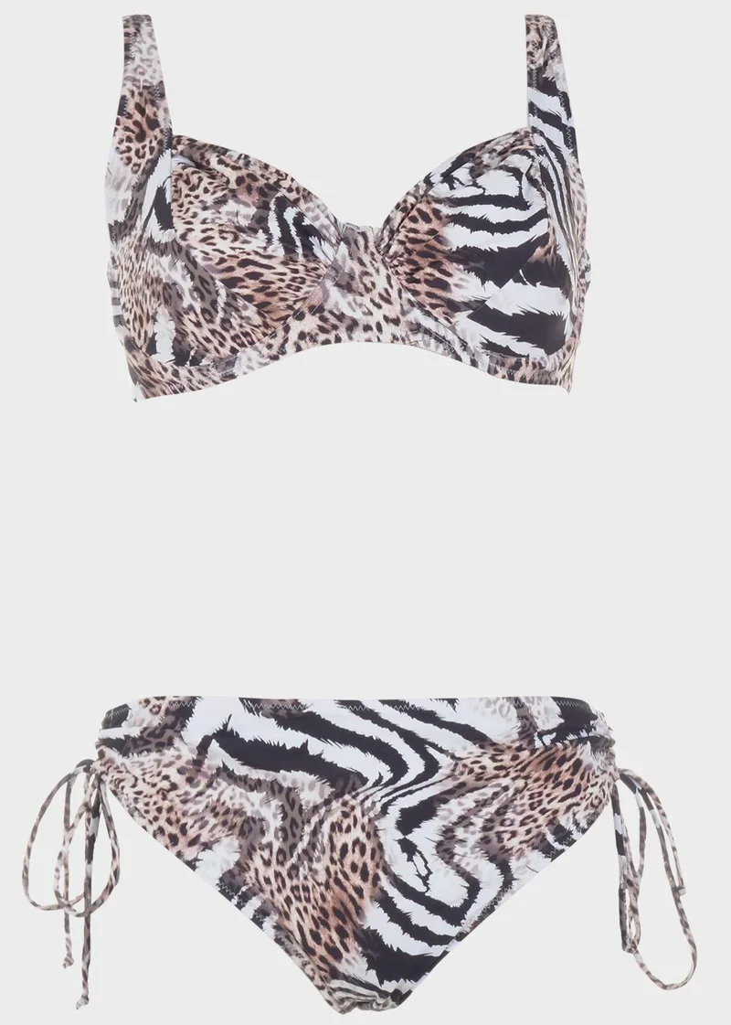 Σετ bikini animal print με μπανέλα.Καλύπτει D-E Cup ANIMAL