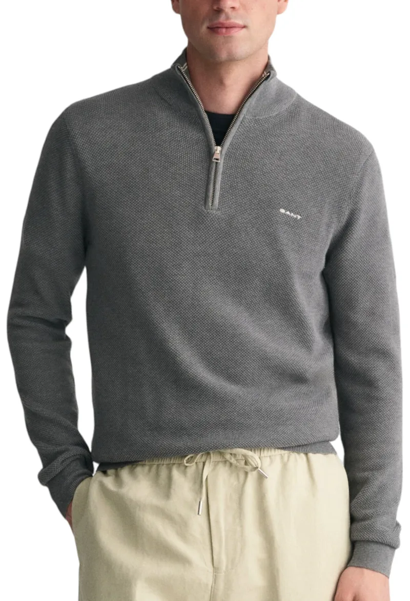 Πουλόβερ Gant Pique Half Zip 8040523-092-DARK GREY MELANGE Ανδρικό