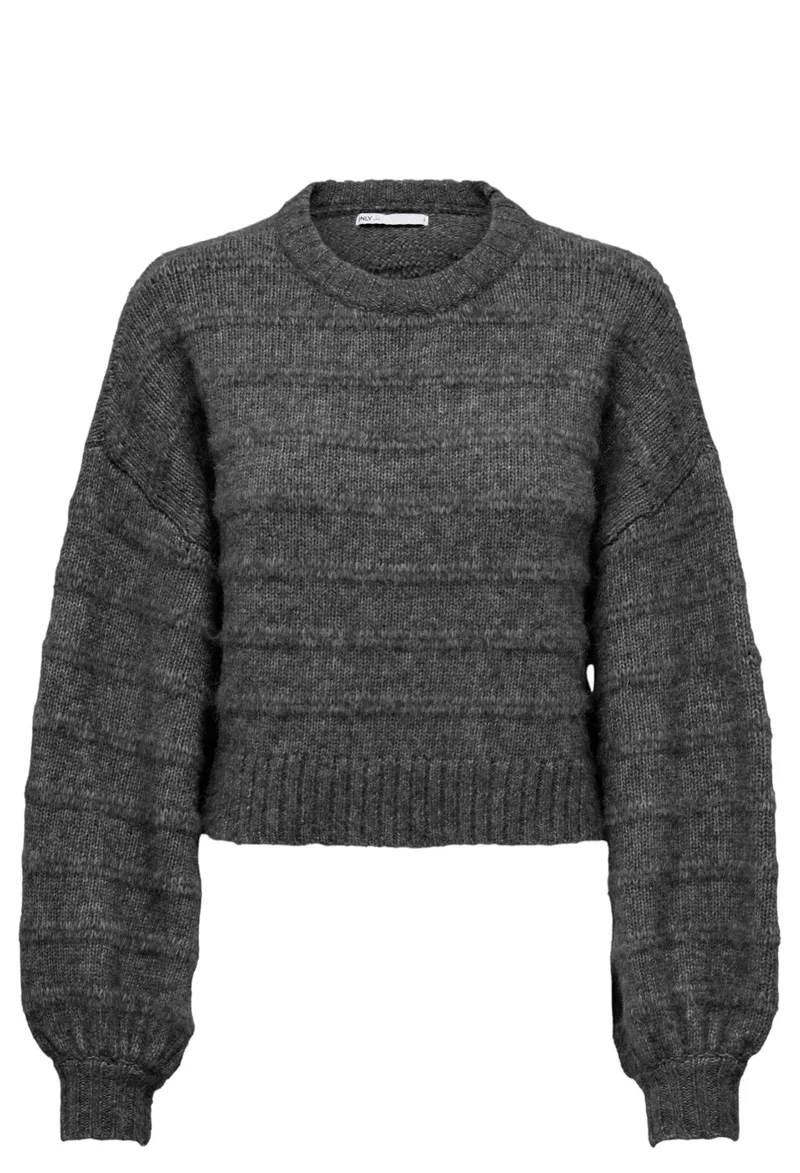 Πουλόβερ Only Celina Life Cropped O-Neck 15294807-Dark Grey Melange Γυναικείο