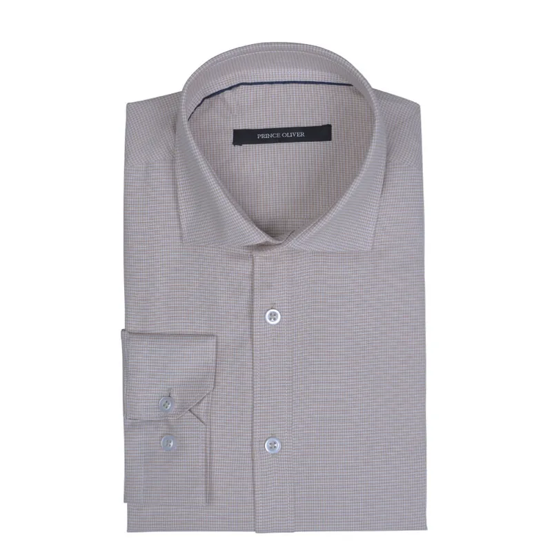 Prince Oliver Πουκάμισο Καρό Μπεζ (Modern Fit)