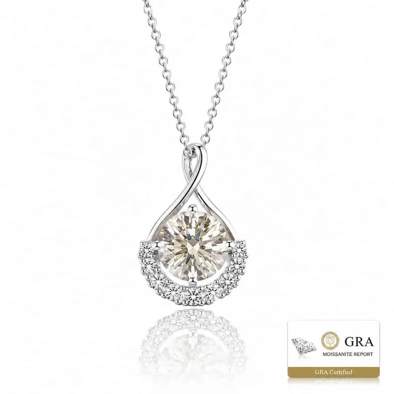Ασημένιο Κολιέ 925 Σταγόνα με Moissanite 1ct και GRA