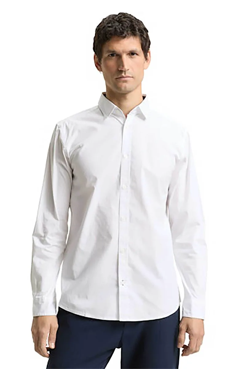 Tom Tailor ανδρικό πουκάμισο poplin μονόχρωμο Regular Fit - 1048449 Λευκό