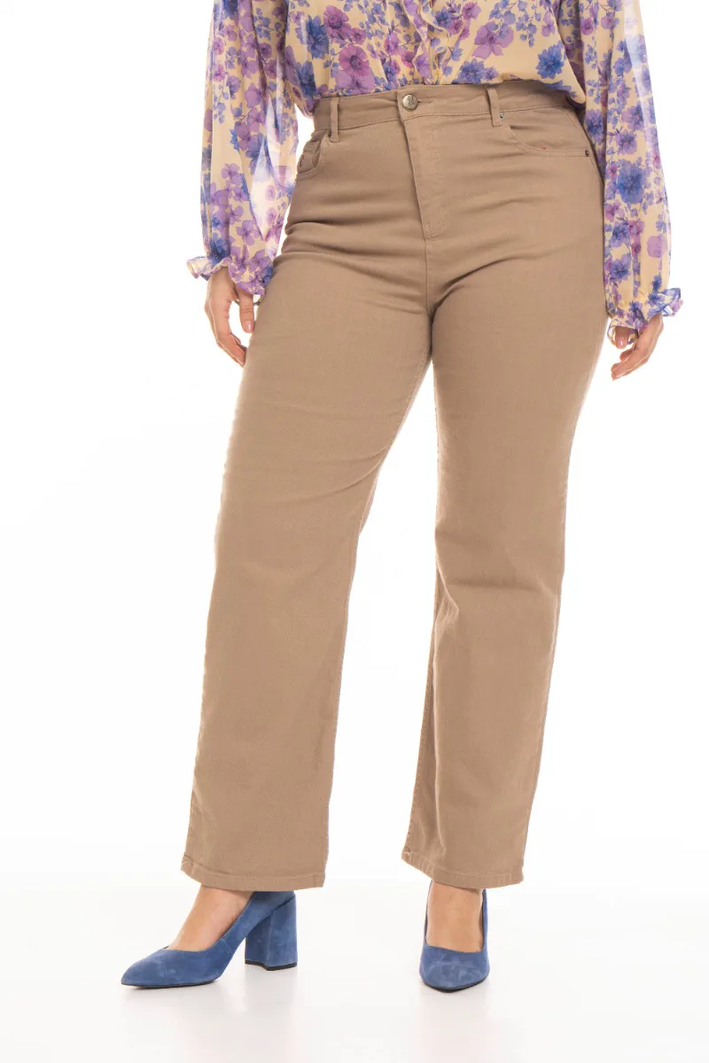 Παντελόνι jean plus size ίσια γραμμή σε μπεζ χρώμα