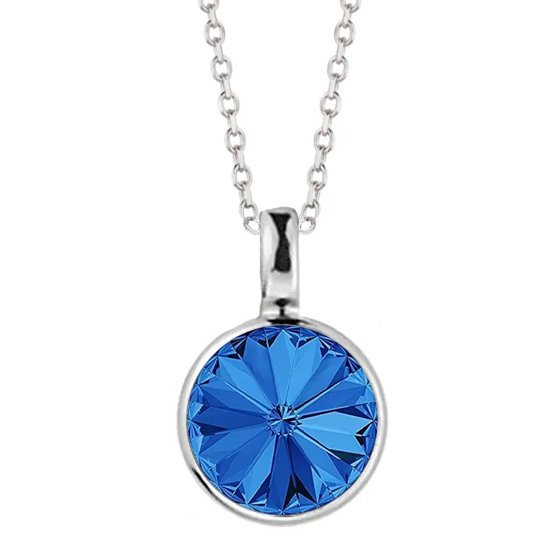 Jt Χειροποίητο ασημένιο κολιέ αυθεντικό Swarovski 12mm Μπλε ηλεκτρικ