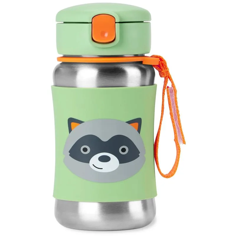 Skip Hop Spark Style Straw Bottle μπουκάλι νερού από ανοξείδωτο ατσάλι με καλαμάκι Racoon 12 m+ 350 ml