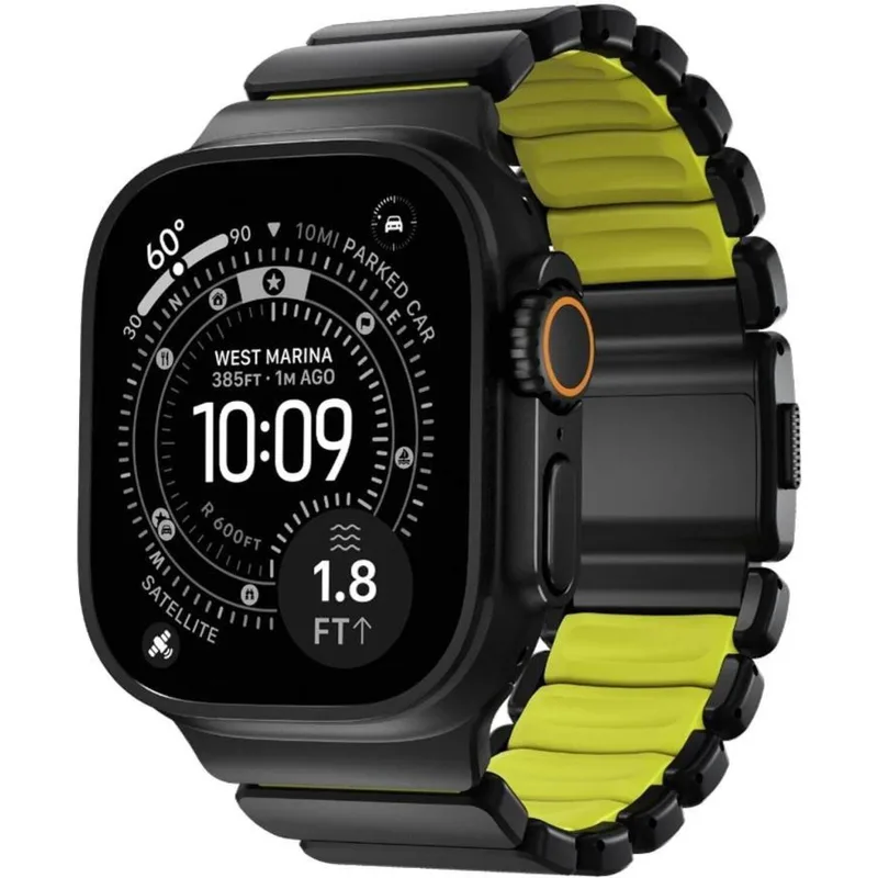 Λουράκι Apple Watch Ultra/SE/11/10/9/8/7/6/5/4 (49/46/45/44mm) Nomad Stratos Band Αδιάβροχο από Premium FKM & Τιτάνιο - Black Titanium / Volt (NM011130858)
