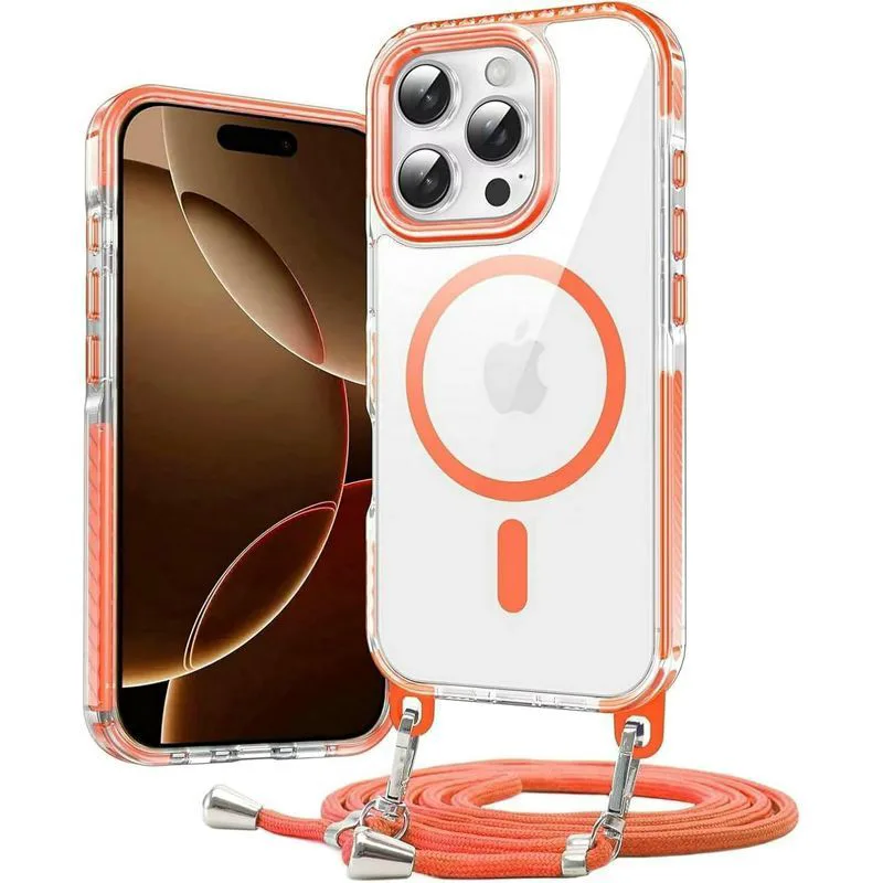 Θήκη Orso Detachable Lanyard Magsafe Clear Πορτοκαλί iPhone 13/14