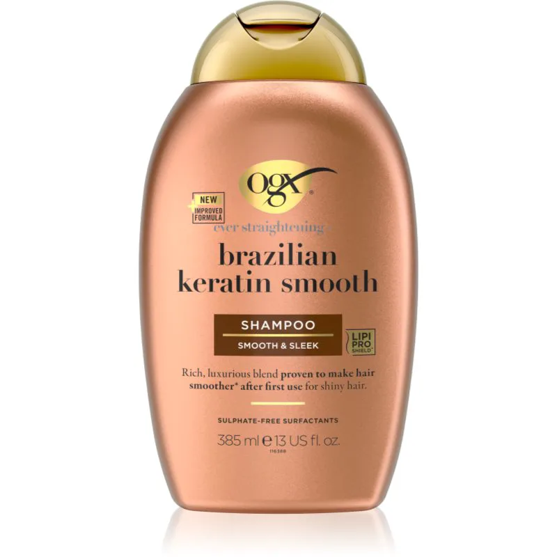 OGX Brazilian Keratin Smooth λειαντικό σαμπουάν Για λάμψη και απαλότητα μαλλιών 385 ml