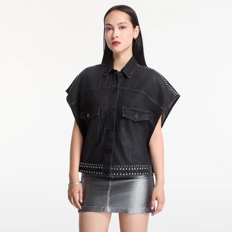 Πουκάμισο AllSaints Alba Stud Ss Shirt Shadow Black 8
