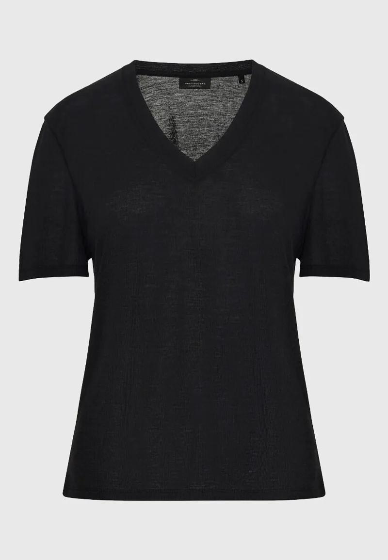Funky Buddha Γυναικείο T-shirt με V Λαιμόκοψη FBL013-167-04 Μαύρο