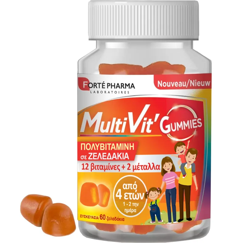 Forte Pharma MultiVit' Gummies Συμπλήρωμα Διατροφής με Πολυβιταμίνες & Μέταλλα για Υποστήριξη του Οργανισμού με Γεύση Πορτοκάλι - Λεμόνι 60 Softgels