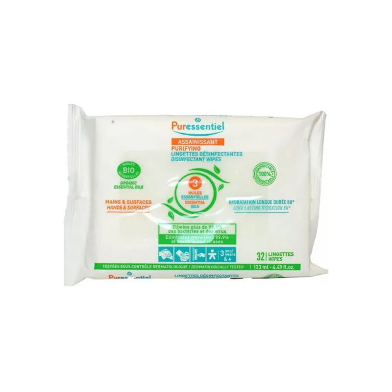 Sanitizing disinfectant wipes Puressentiel with ORGANIC essential oils x32