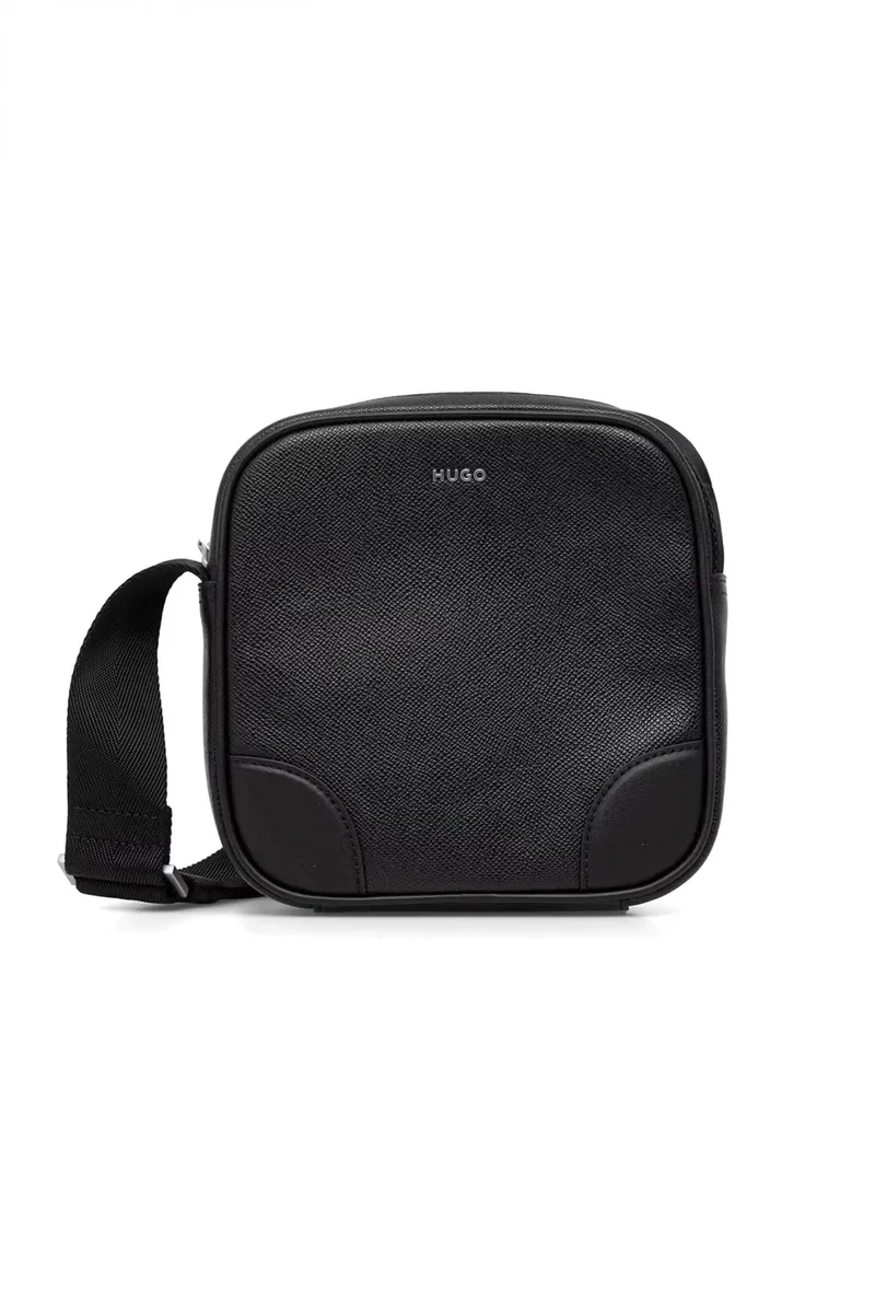 HUGO ΤΣΑΝΤΑΚΙ CROSSBODY ΔΕΡΜΑ GO-BAG NS LOGO ΜΕΤΑΛΛΙΚΟ ΜΑΥΡΟ